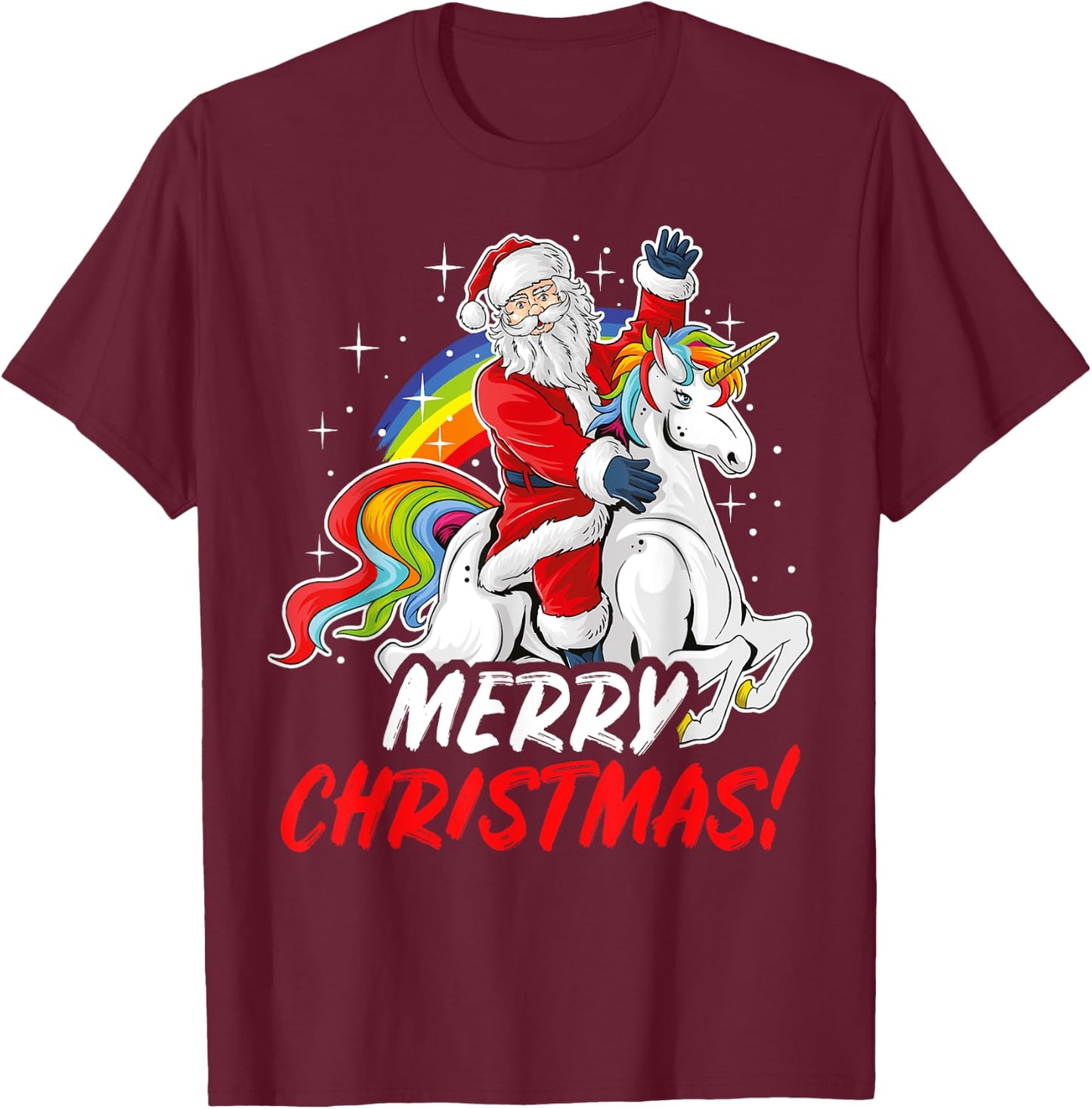 Unicorn Santa Claus Christmas Holiday T-Shirt - T-Shirt | Maroon