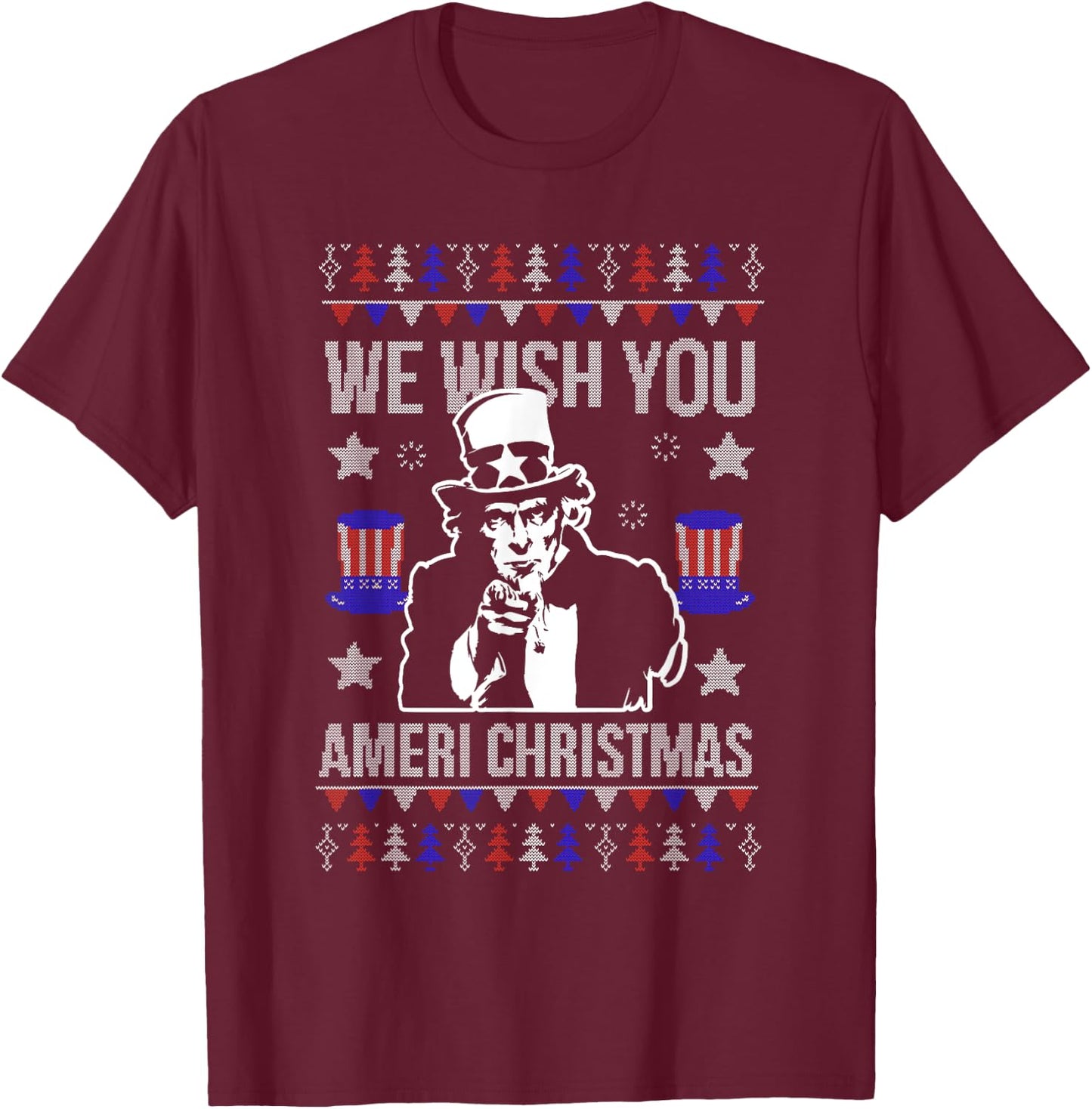 Threadrock -Adults Black Ugly Christmas T-Shirt - T-Shirt | Maroon