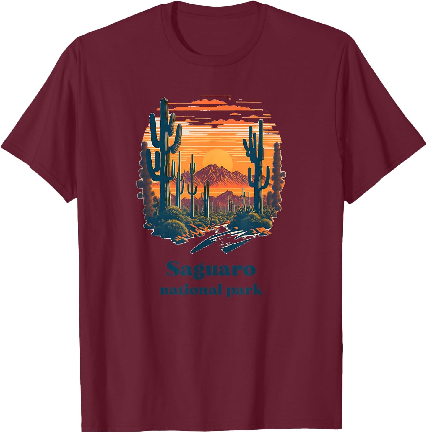 Saguaro National Park Arizona Landscape Style T-Shirt - T-Shirt | Maroon