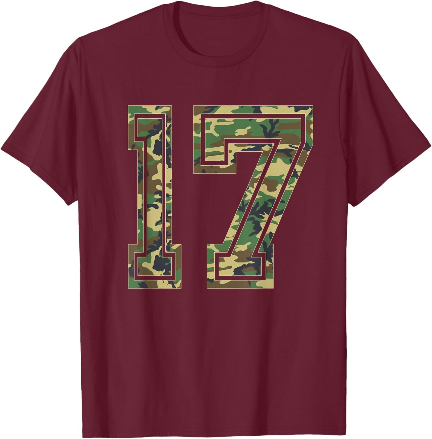 Team Jersey Number 17 Camo Camouflage T-Shirt - T-Shirt | Maroon