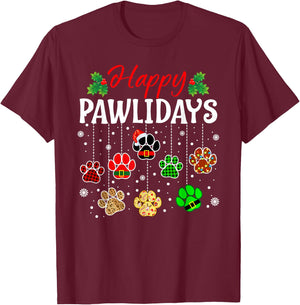Happy Pawlidays Funny Christmas Dog Paw Xmas Dogs Lover Gift T-Shirt - T-Shirt | Maroon