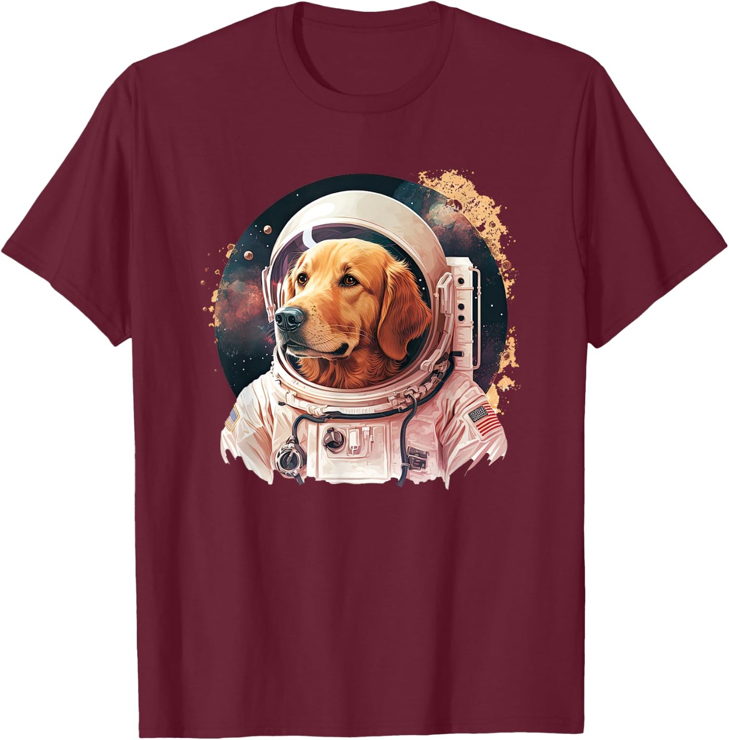 Funny Golden Retriever Astronaut in the space T-Shirt - T-Shirt | Maroon