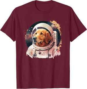 Funny Golden Retriever Astronaut in the space T-Shirt - T-Shirt | Maroon