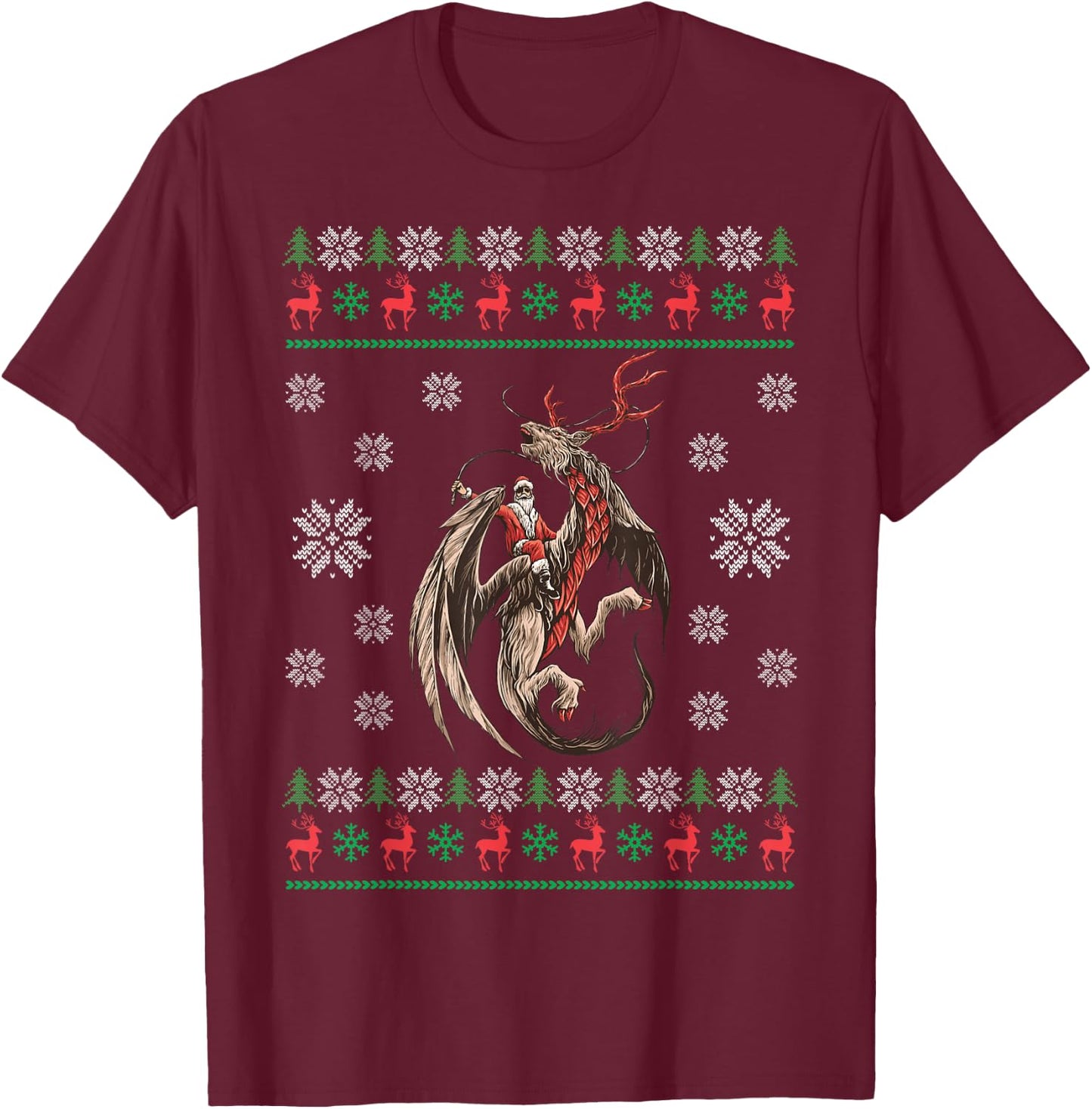 Santa Riding Dragon Christmas Ugly Sweater Dragon Lover T-Shirt - T-Shirt | Maroon
