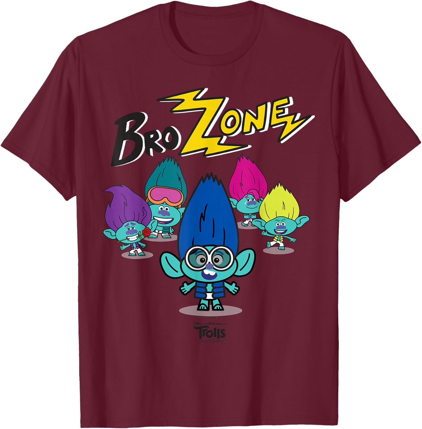 DreamWorks Trolls Band Together BroZone Spotlight T-Shirt - T-Shirt | Maroon