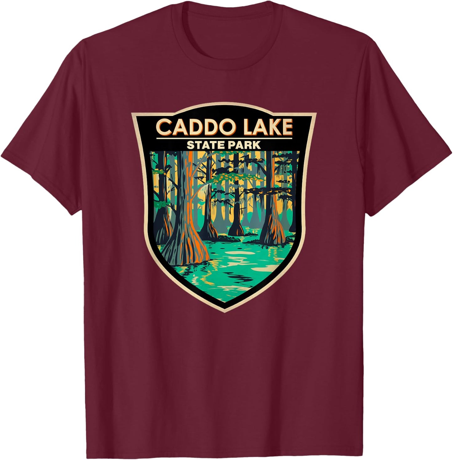 Caddo Lake State Park Texas Badge Vintage T-Shirt - T-Shirt | Maroon