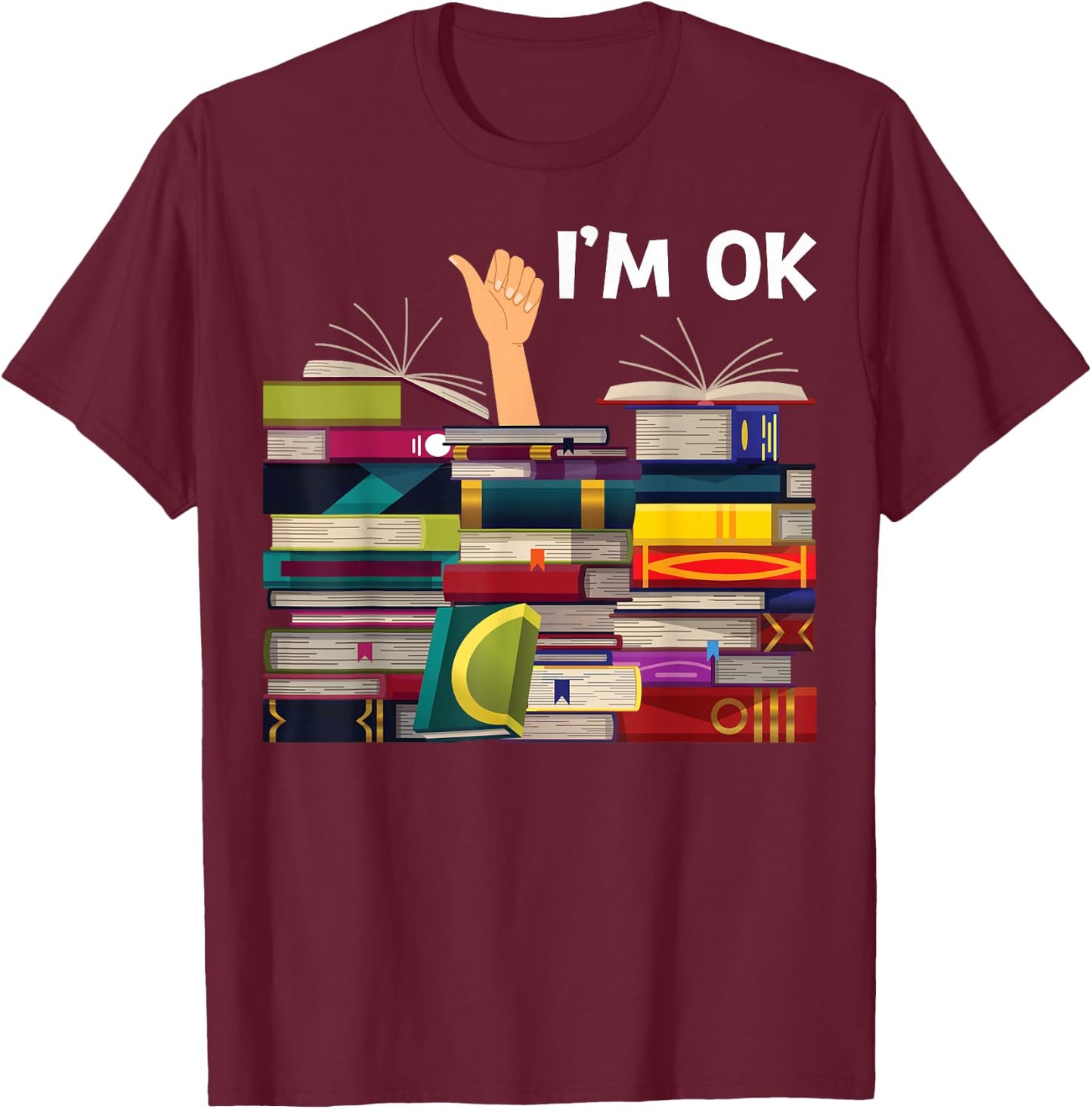 Book Reading and Book Lovers I'm Ok Funny Apparel. -Kids Black Book-Themed T-Shirt - T-Shirt | Maroon