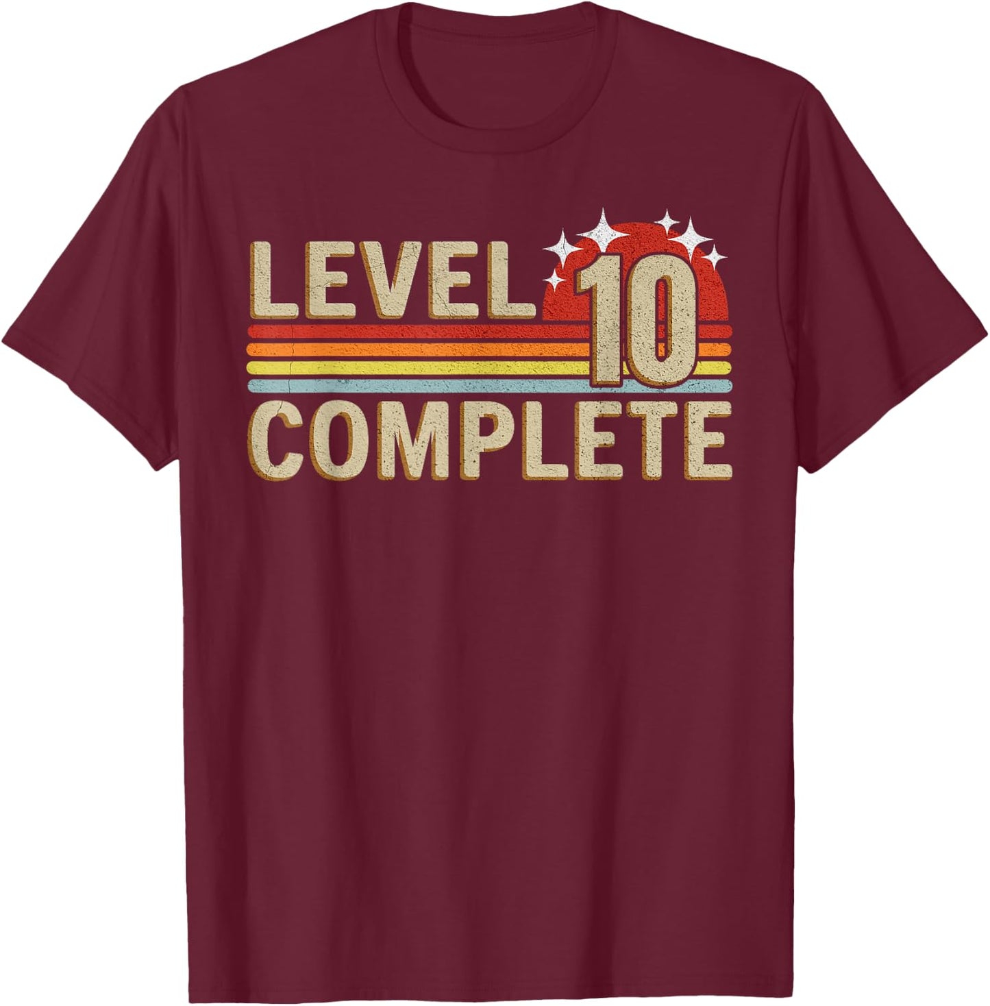 Level 10 Complete Gaming Vintage 10 Years Wedding T-Shirt - T-Shirt | Maroon