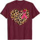 Breast cancer Pink ribbon Cheetah Leopard Heart Print T-Shirt - T-Shirt | Maroon