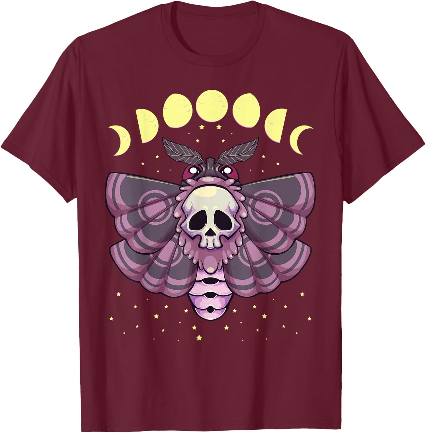 Pastel Goth Kawaii Anime Creepy Moth with Moon Phase T-Shirt - T-Shirt | Maroon