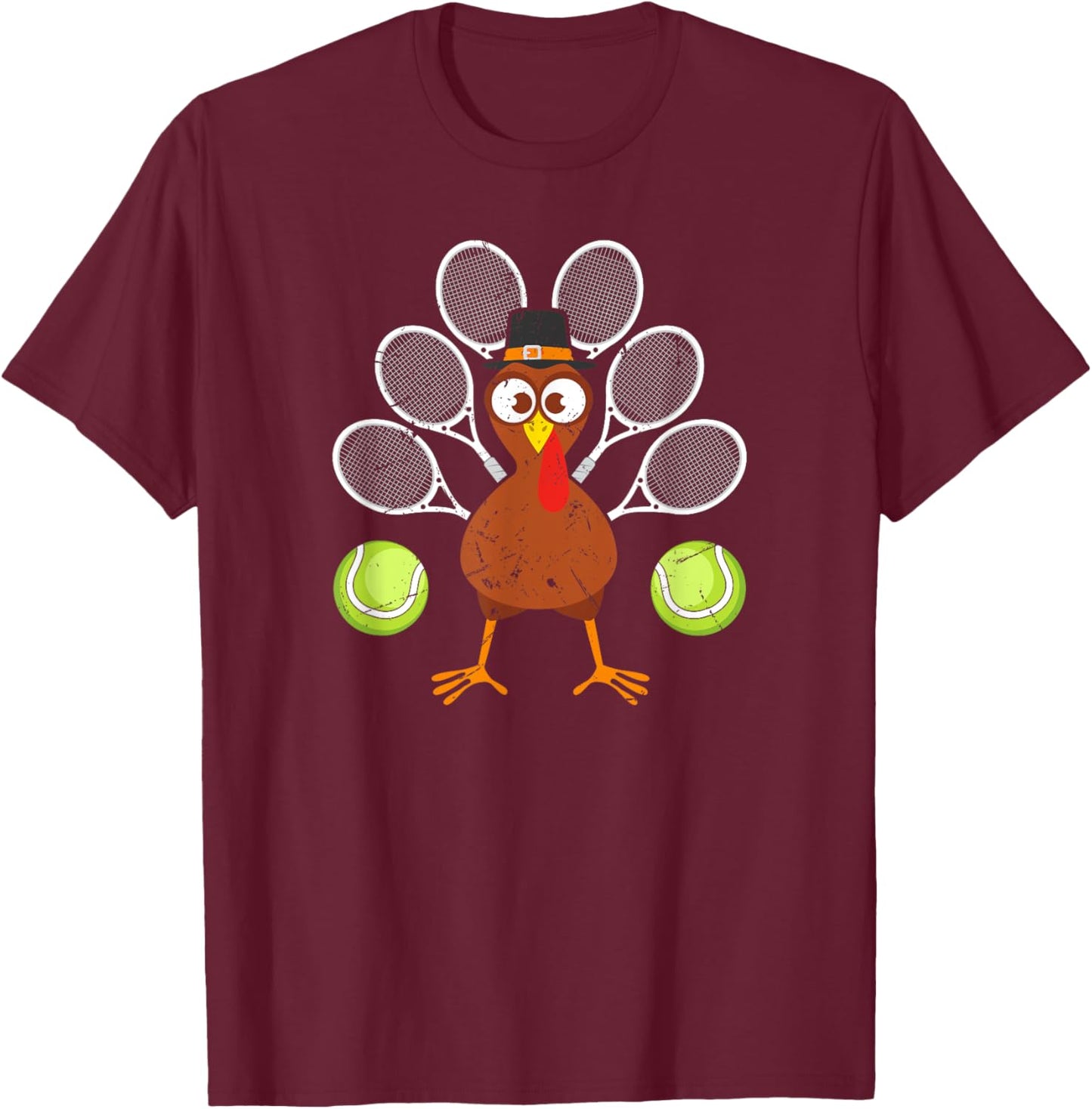 Tennis Racket Turkey Thanksgiving T-Shirt - T-Shirt | Maroon