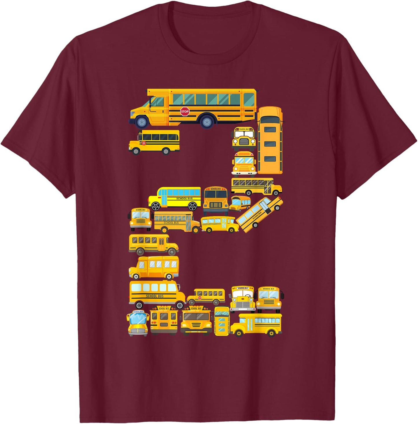 2 Year Old Toddler 2nd Birthday School Bus Theme Kids Party T-Shirt - T-Shirt | Maroon