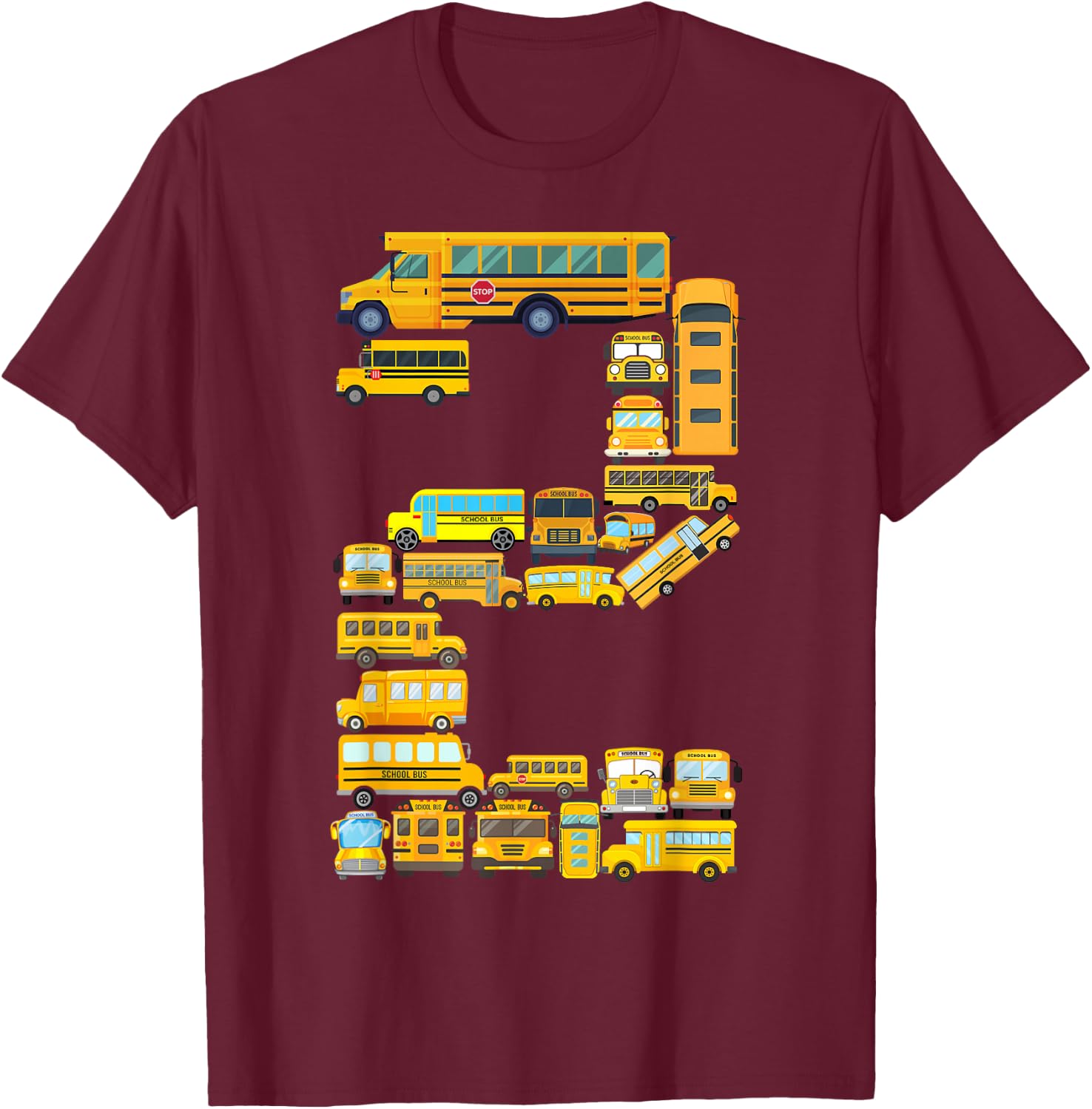 2 Year Old Toddler 2nd Birthday School Bus Theme Kids Party T-Shirt - T-Shirt | Maroon