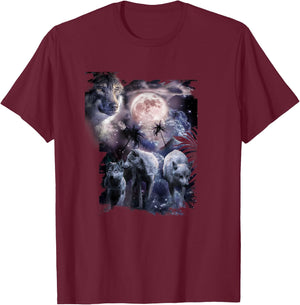 Tropical Wolves, Wolf Howling At Moon, Moonrise T-Shirt - T-Shirt | Maroon