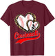 Vintage Cincinnati Baseball Leopard Heart Baseball Fans T-Shirt - T-Shirt | Maroon