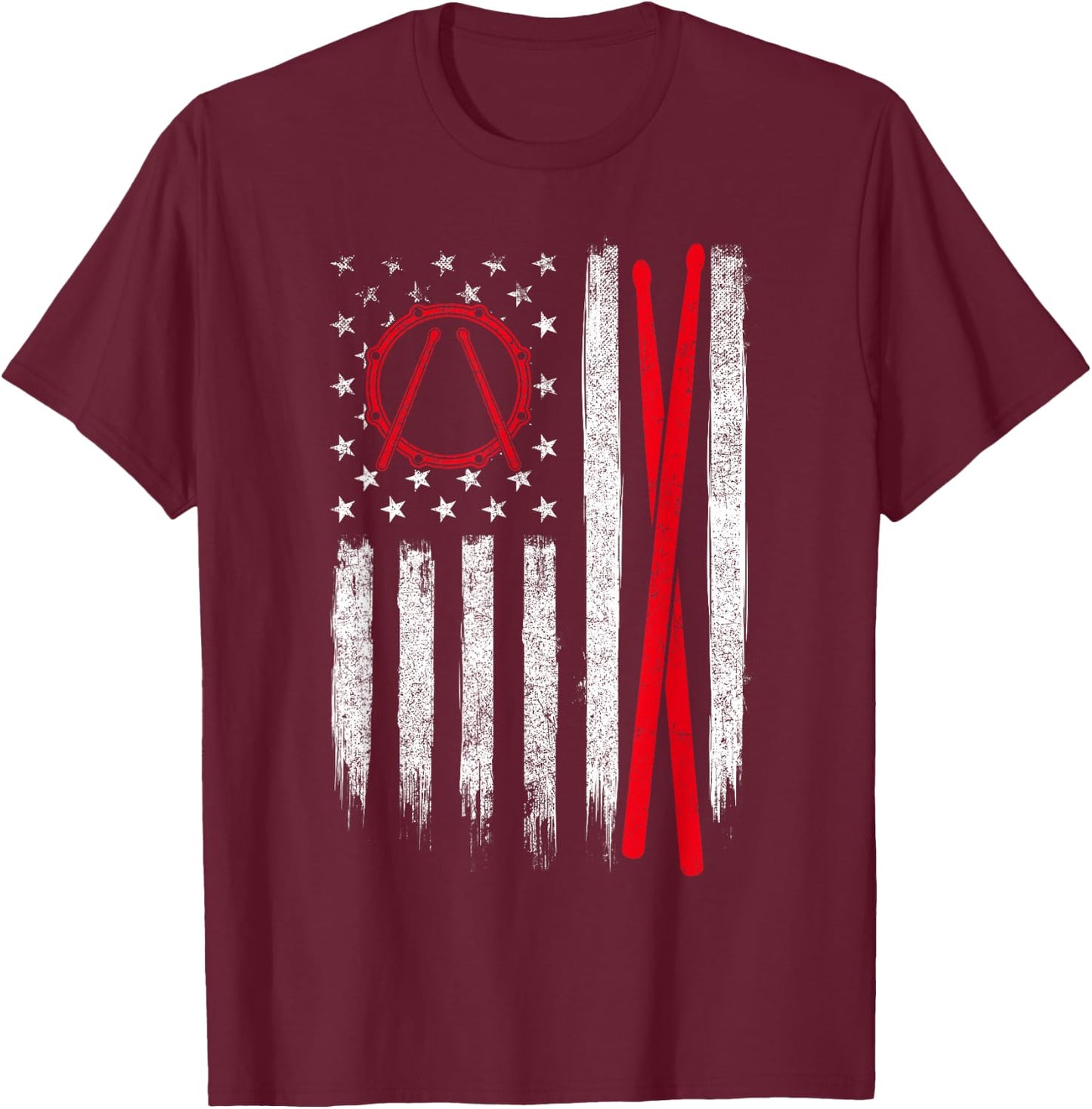 Drumsticks - USA American Flag Drummer Drumming Percussion T-Shirt - T-Shirt | Maroon