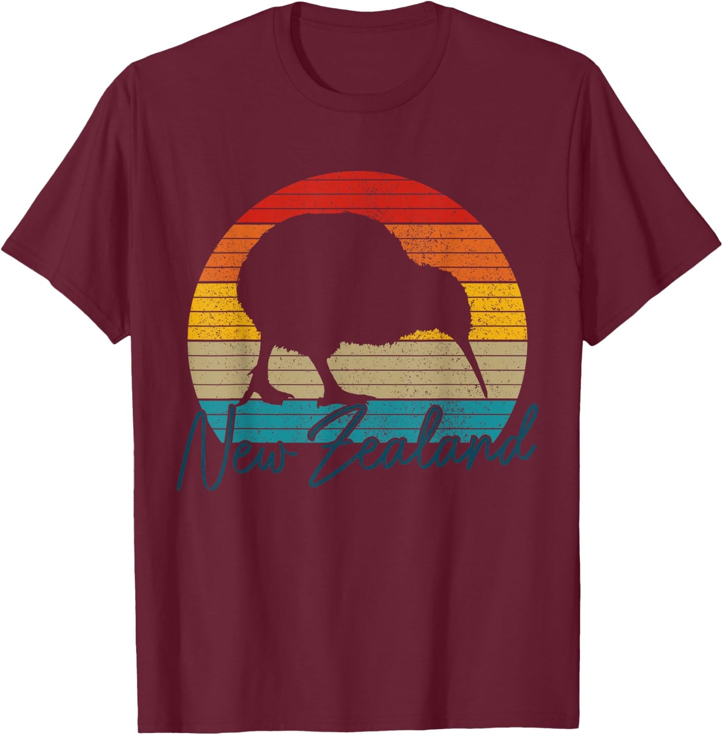 New Zealand Vintage Retro Kiwi Bird T-Shirt - T-Shirt | Maroon