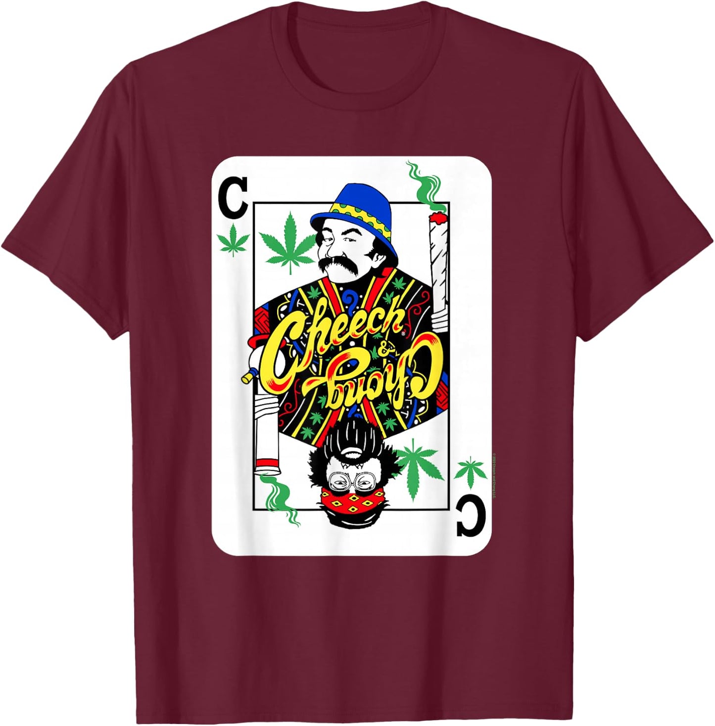 Cheech & Chong Playing Card C Of Weeds T-Shirt - T-Shirt | Maroon