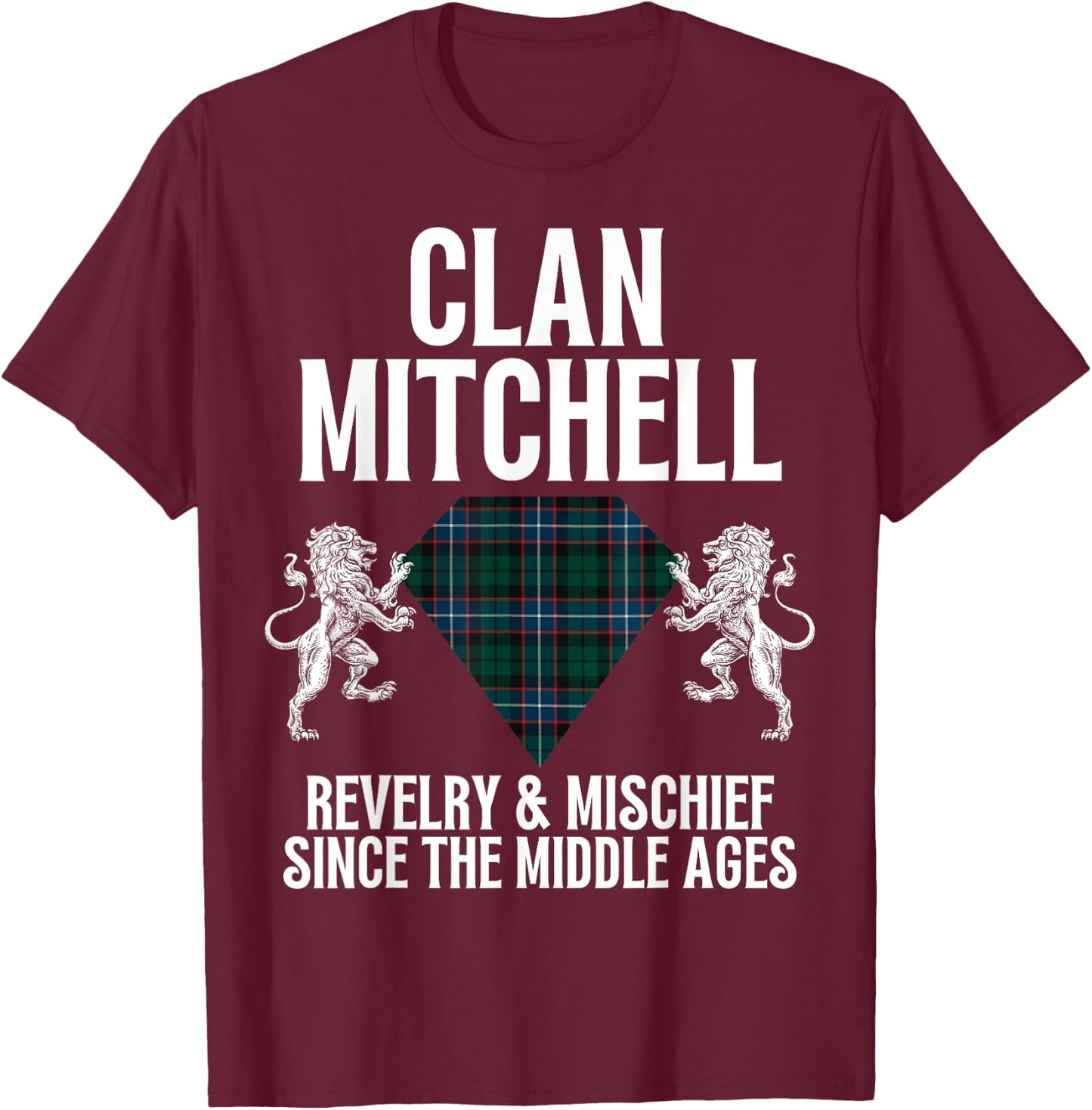 Mitchell Clan Scottish Name Coat Of Arms Tartan Family Party T-Shirt - T-Shirt | Maroon