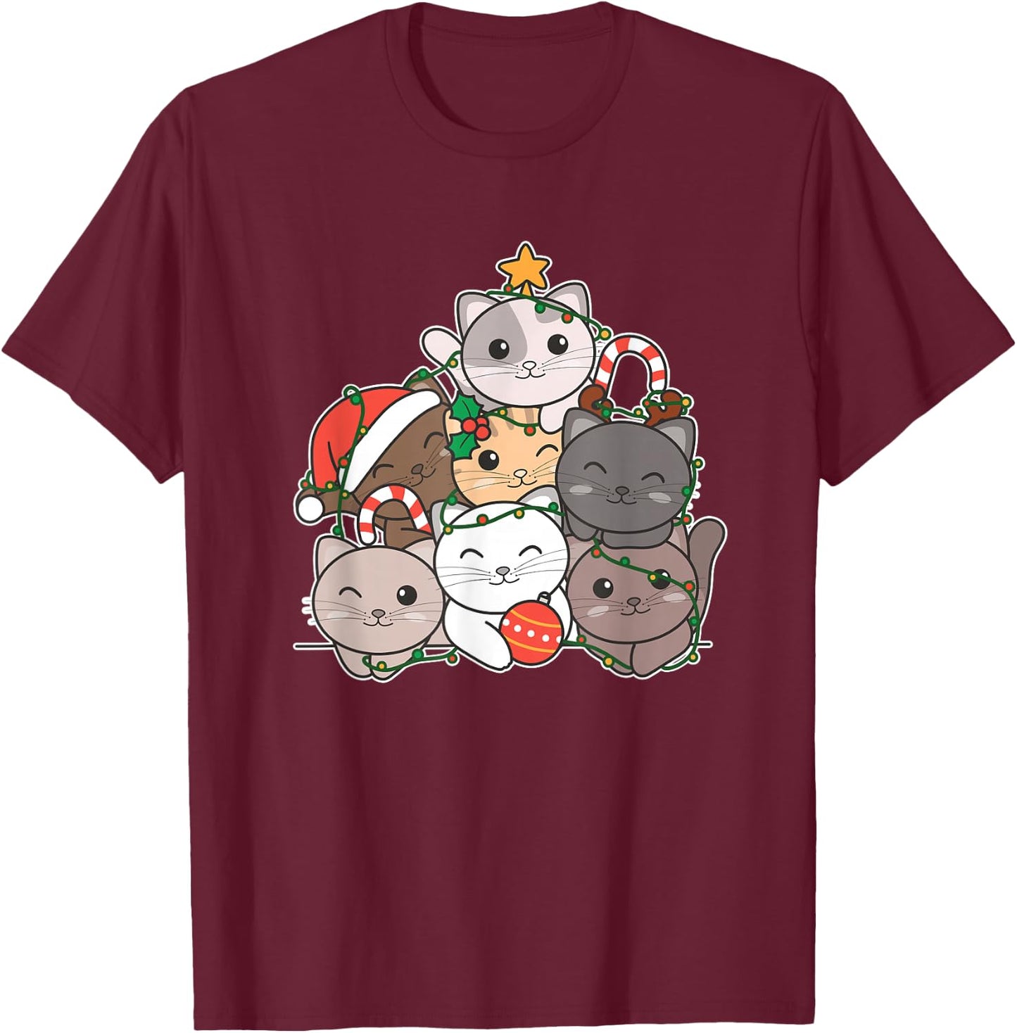Cat Christmas Tree Funny Animal Christmas T-Shirt - T-Shirt | Maroon