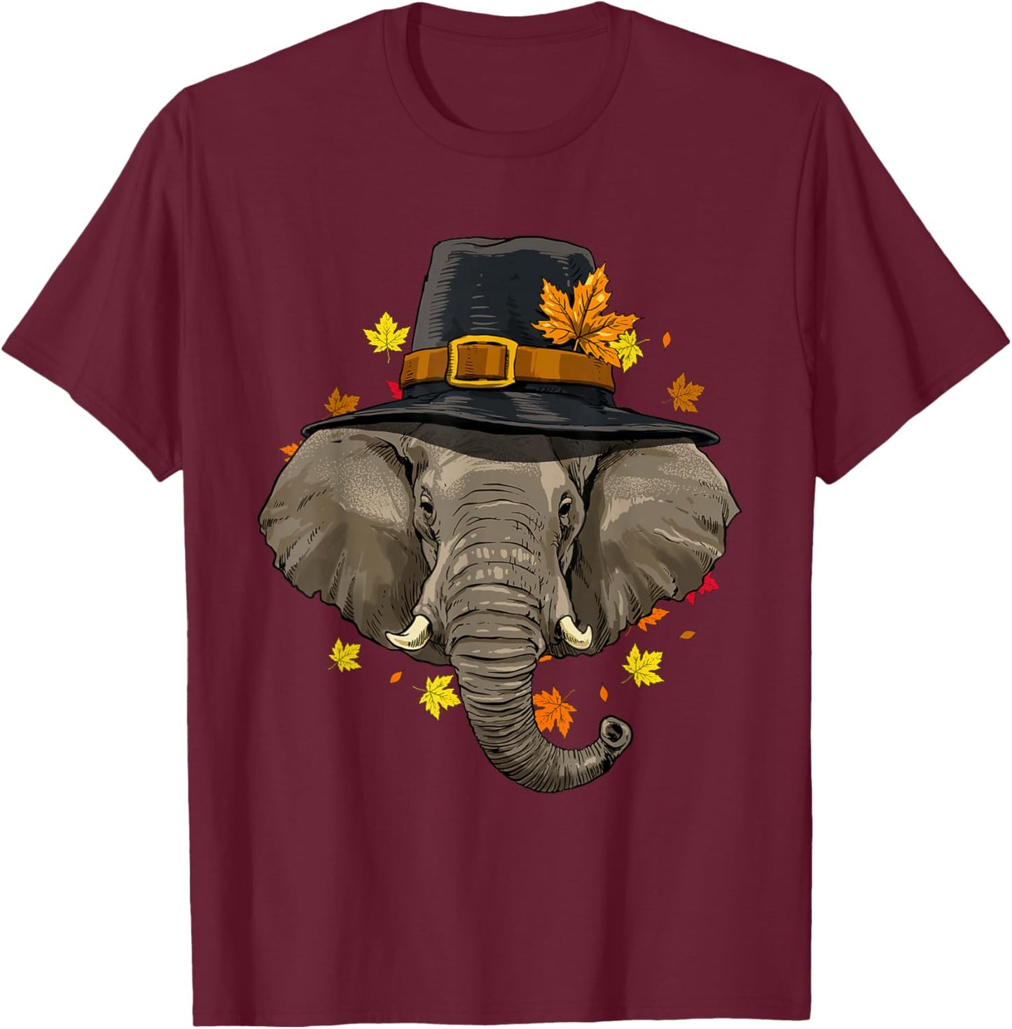 Thanksgiving Elephant Pilgrim Turkey Day Autumn Fall Tusker T-Shirt - T-Shirt | Maroon