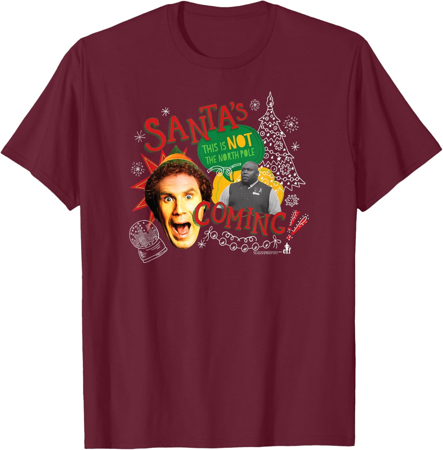 Elf Santa's Coming Buddy Collage Funny Christmas T-Shirt - T-Shirt | Maroon