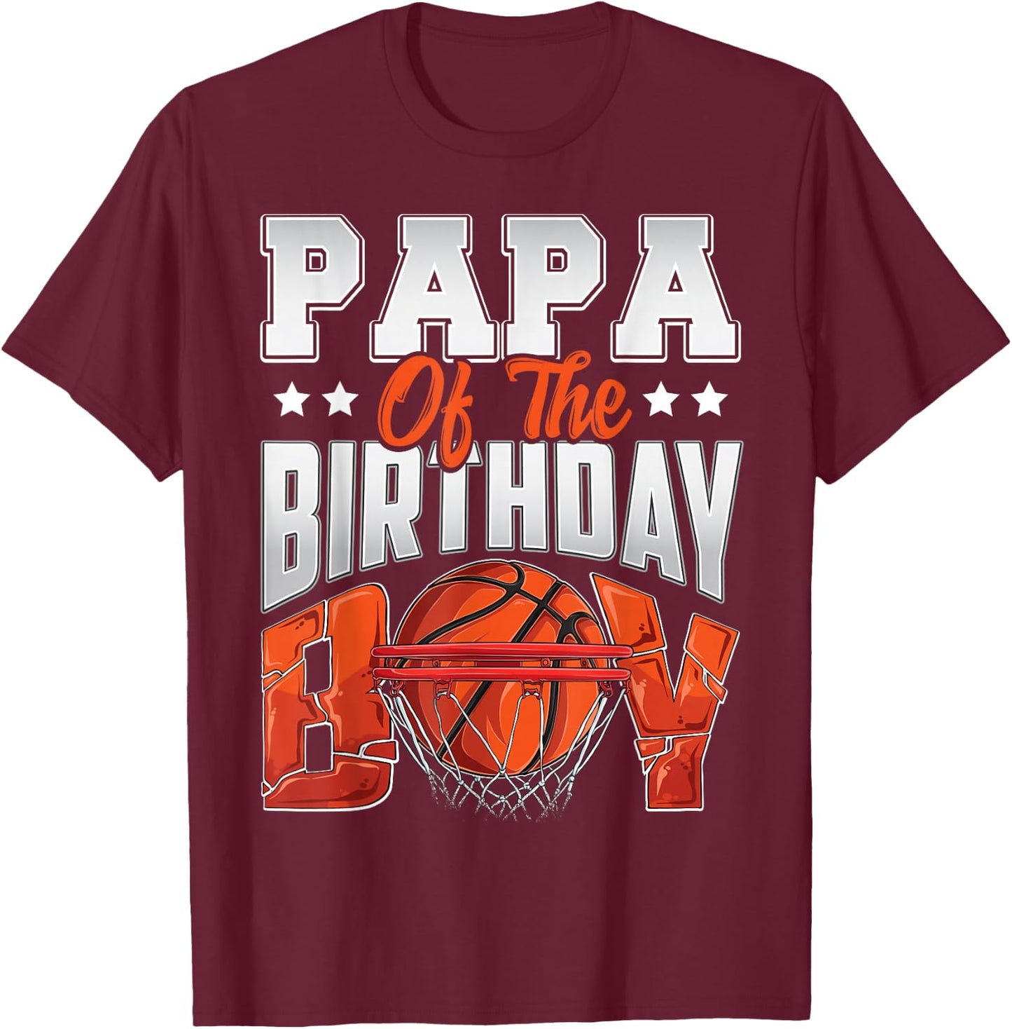 Papa basketball birthday Boy Family Baller b-day Party T-Shirt - T-Shirt | Maroon