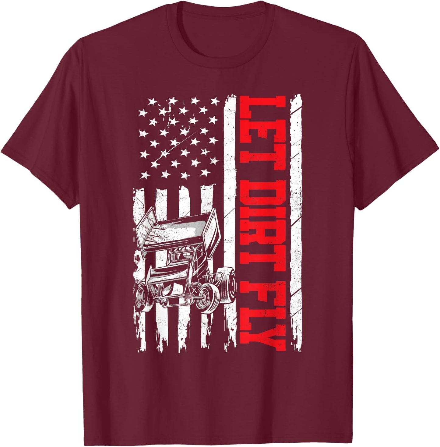 Dirt Track Racing Race Sprint Car Vintage Usa American Flag T-Shirt - T-Shirt | Maroon