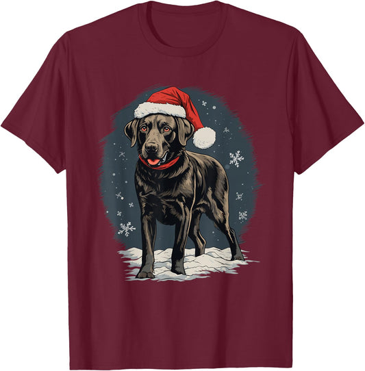 Black Labrador Christmas Santa Hat Xmas Pajama T-Shirt - T-Shirt | Maroon