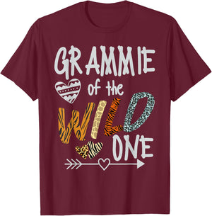 Grammie of The Wild One Animal Safari 1st Birthday Theme T-Shirt - T-Shirt | Maroon