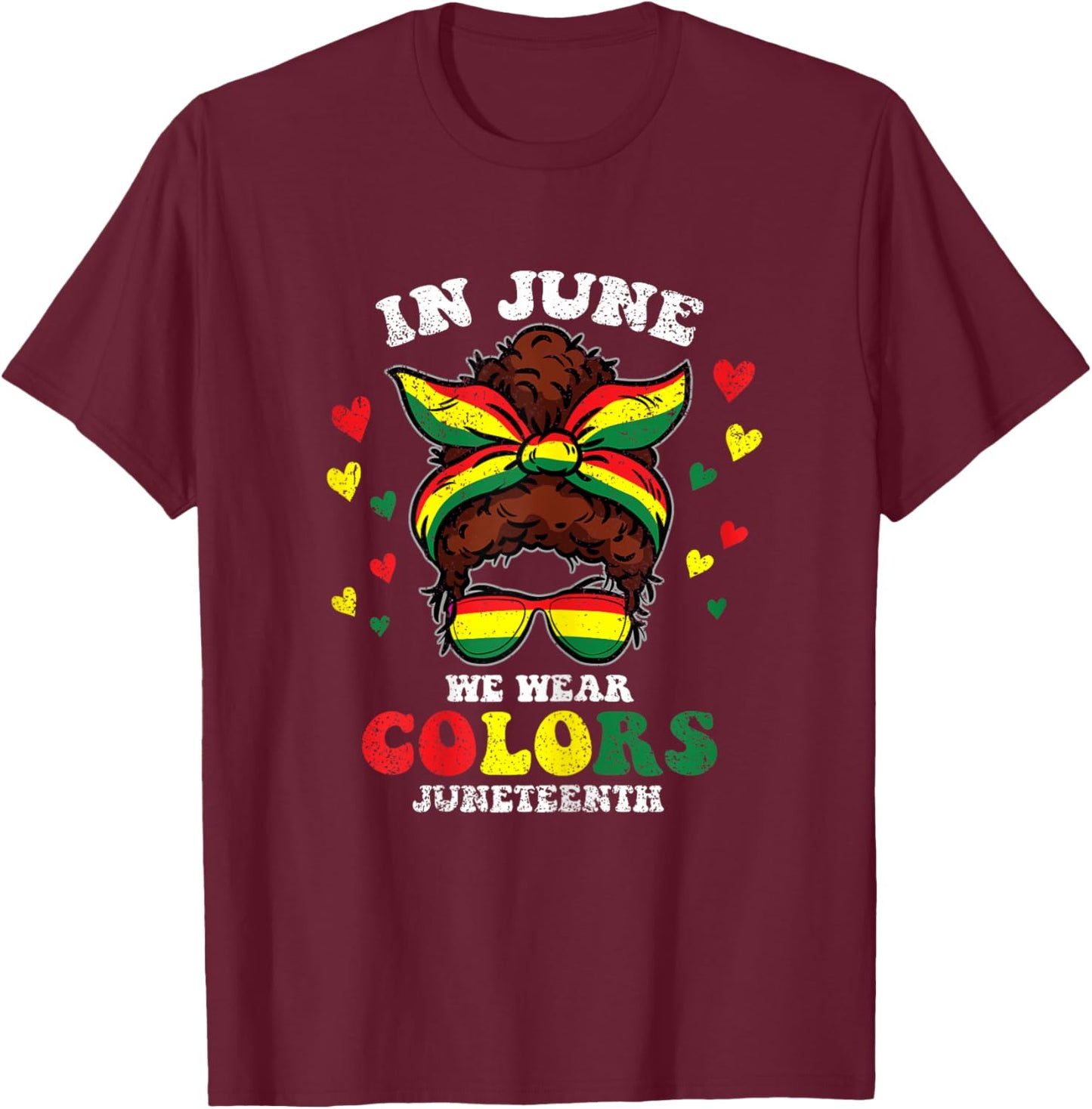 Afro Messy Bun Juneteenth Cute Black History African Girls T-Shirt - T-Shirt | Maroon