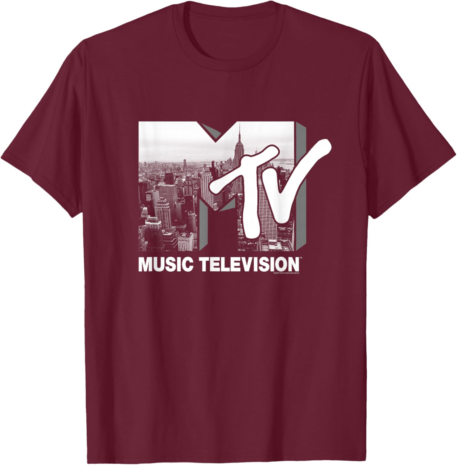 MTV Logo New York Skyline T-Shirt - T-Shirt | Maroon