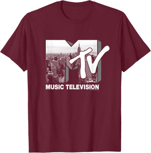 MTV Logo New York Skyline T-Shirt - T-Shirt | Maroon