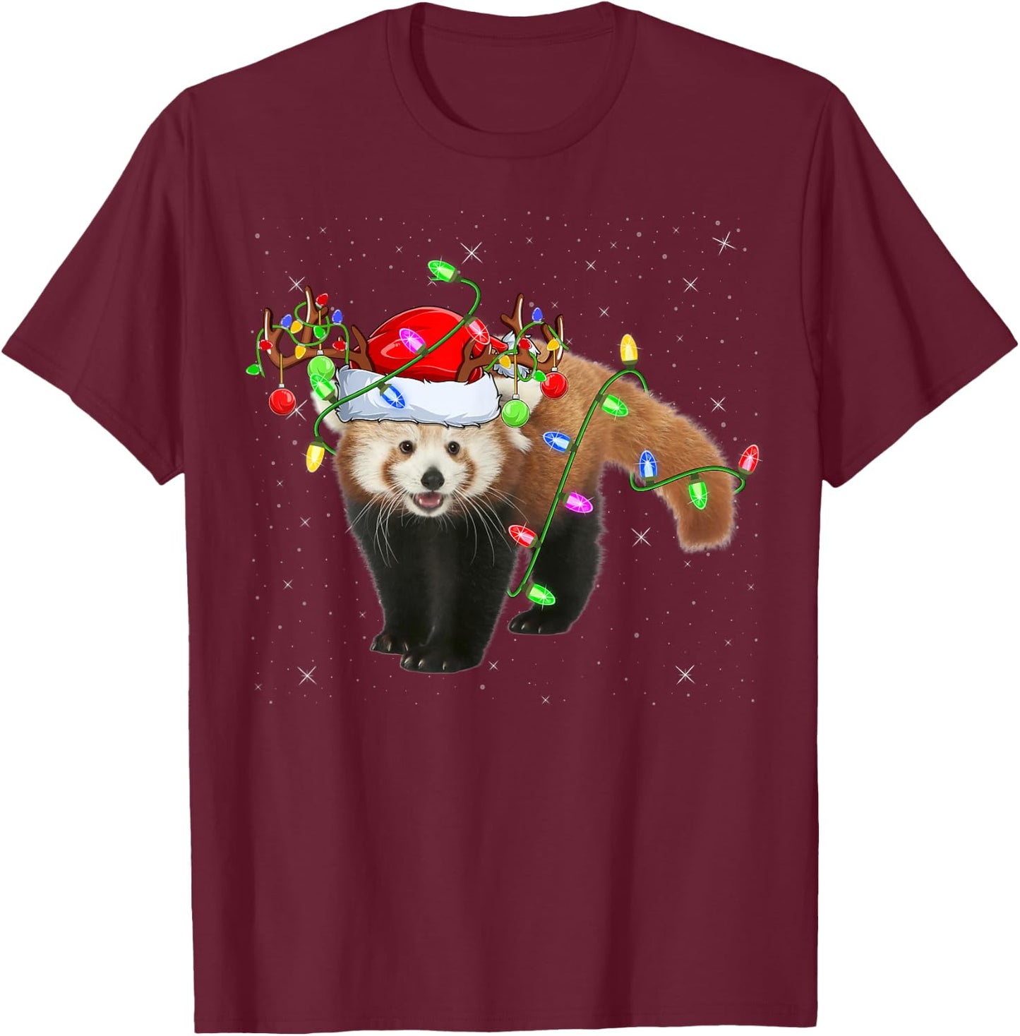 Red Panda Lover Xmas Lighting Santa Red Panda Christmas T-Shirt - T-Shirt | Maroon