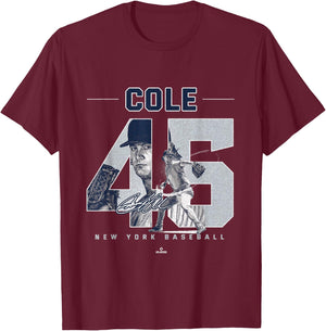 Number and Portrait Gerrit Cole New York MLBPA T-Shirt - T-Shirt | Maroon
