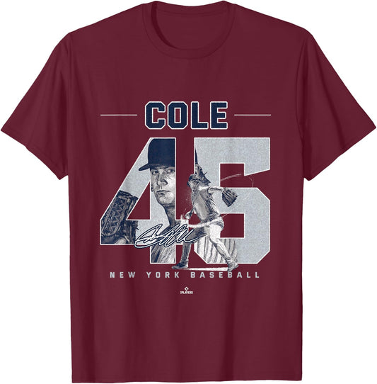 Number and Portrait Gerrit Cole New York MLBPA T-Shirt - T-Shirt | Maroon