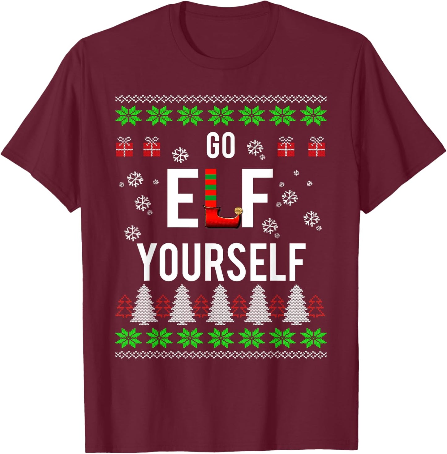 Go ELF Yourself Funny Christmas Holiday T-Shirt - T-Shirt | Maroon