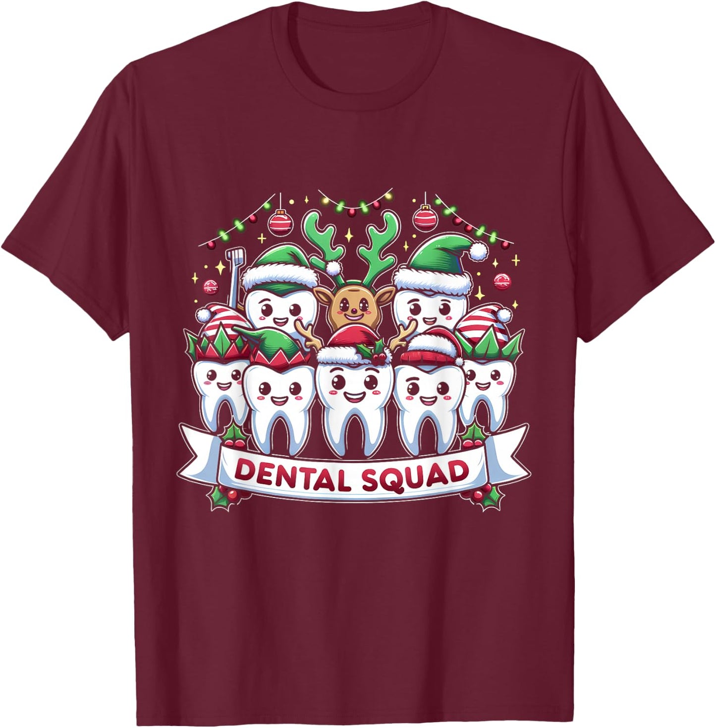 Merry Dental Squad Group Cheer Christmas Teeth Dentistry T-Shirt - T-Shirt | Maroon