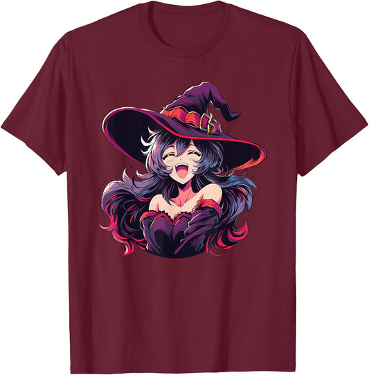 Cute Anime Halloween Witch Japanese Otaku T-Shirt - T-Shirt | Maroon