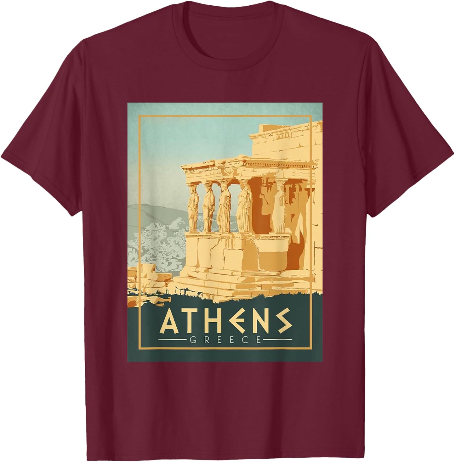 Vintage Athens Ancient Temple Of Athena Greece Souvenir T-Shirt - T-Shirt | Maroon