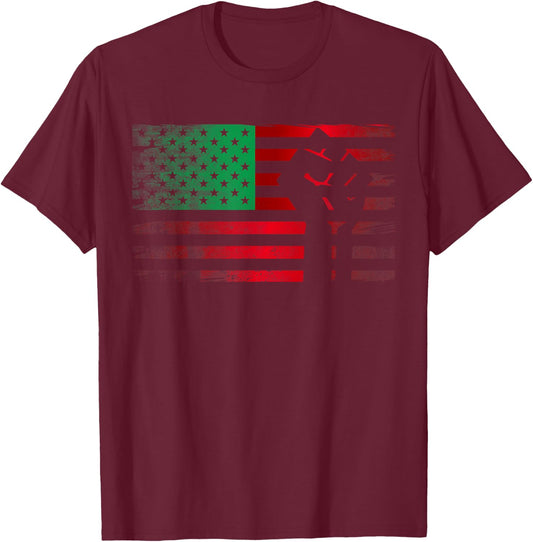 Pan African Fist UNIA American Flag Freedom Black Liberation T-Shirt - T-Shirt | Maroon