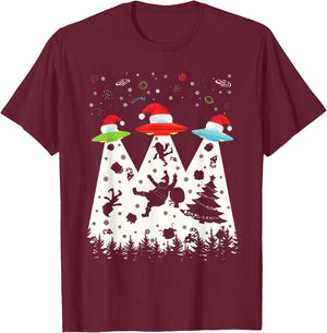 Funny Christmas Shirt Santa Alien Saucer UFO Abduction T-Shirt - T-Shirt | Maroon