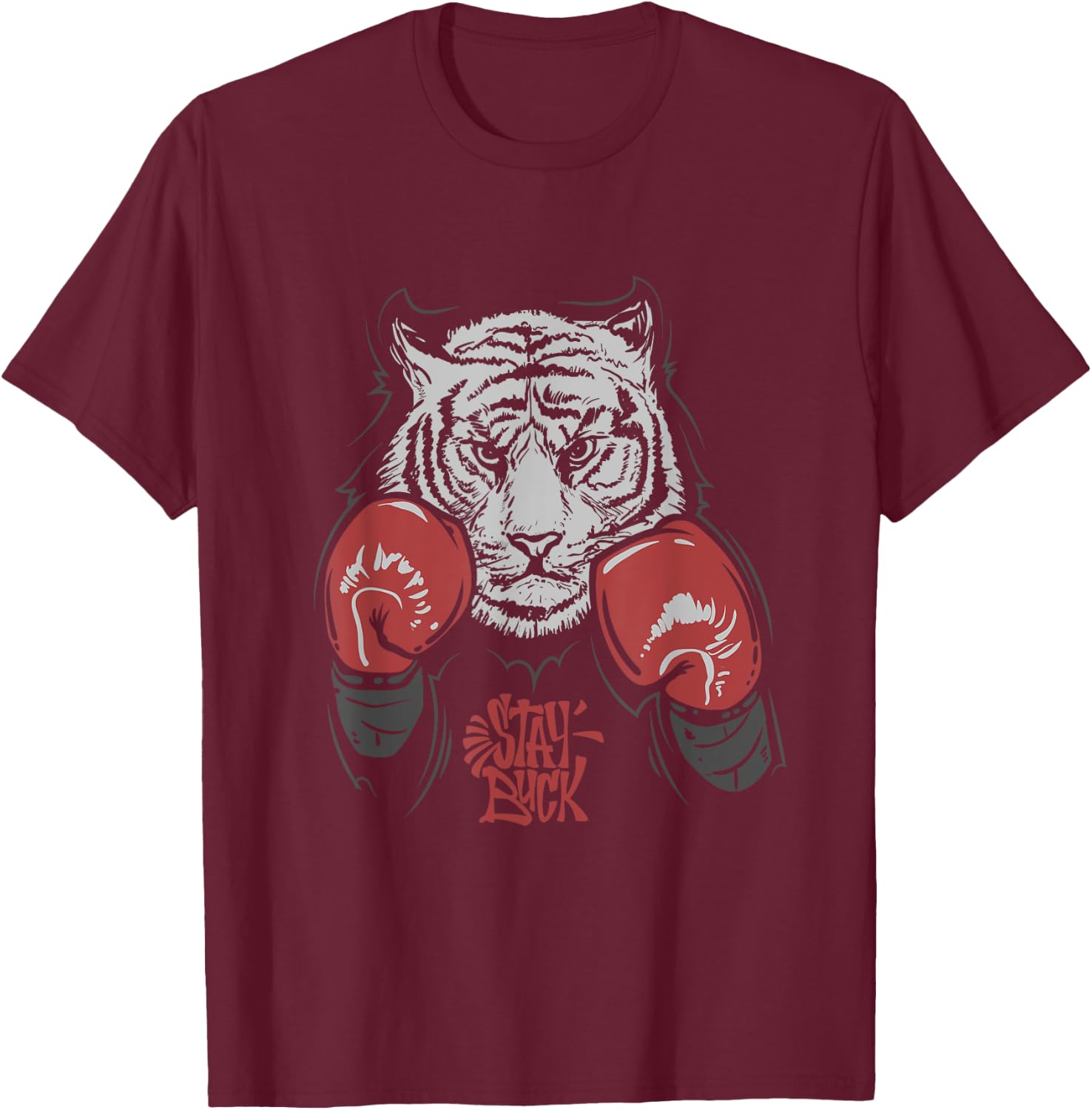 Stay Buck - Tiger Boxer - Boxing Gloves T-Shirt - T-Shirt | Maroon