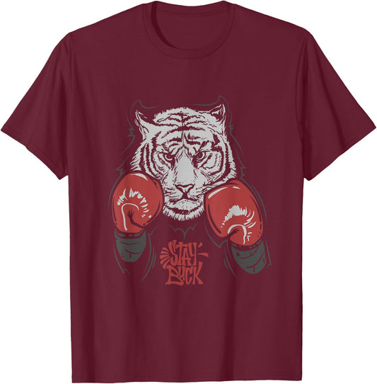 Stay Buck - Tiger Boxer - Boxing Gloves T-Shirt - T-Shirt | Maroon