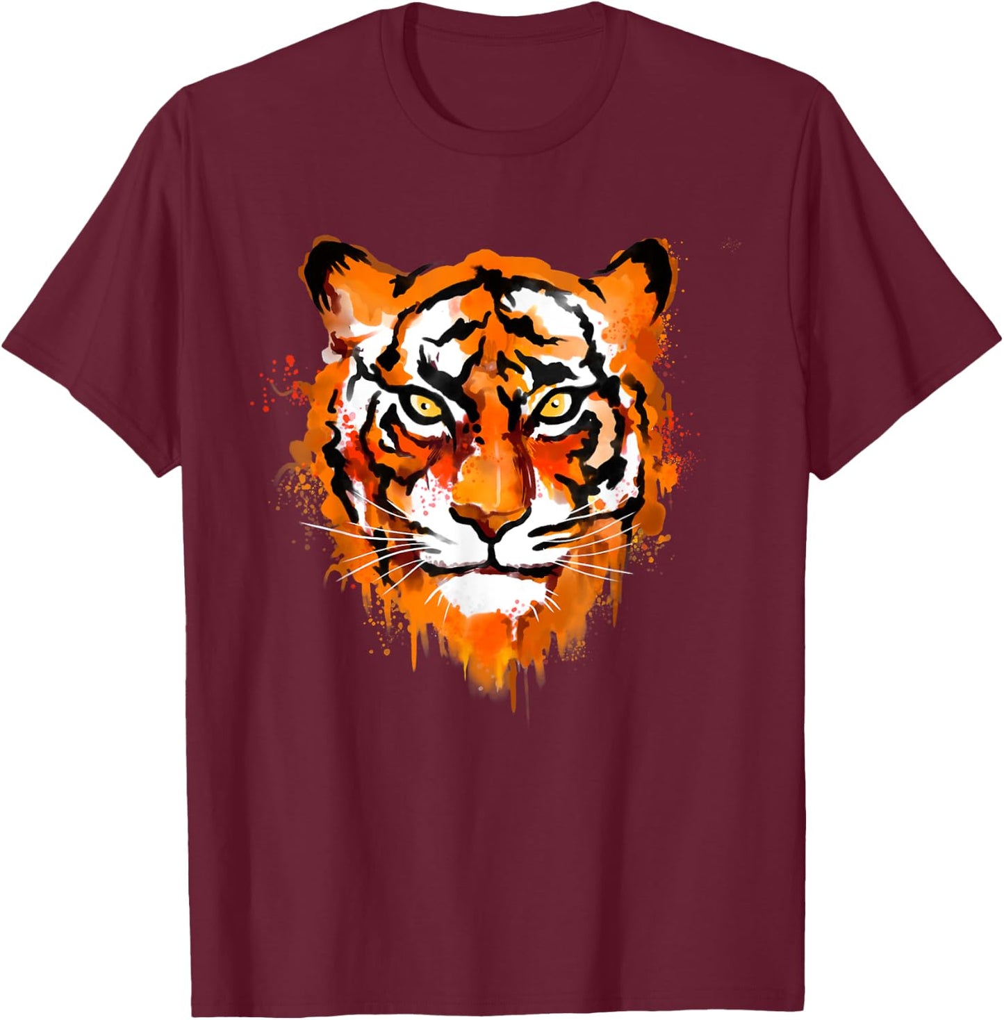 Tiger Head Watercolor Art Funny Predator Safari Animal Lover T-Shirt - T-Shirt | Maroon