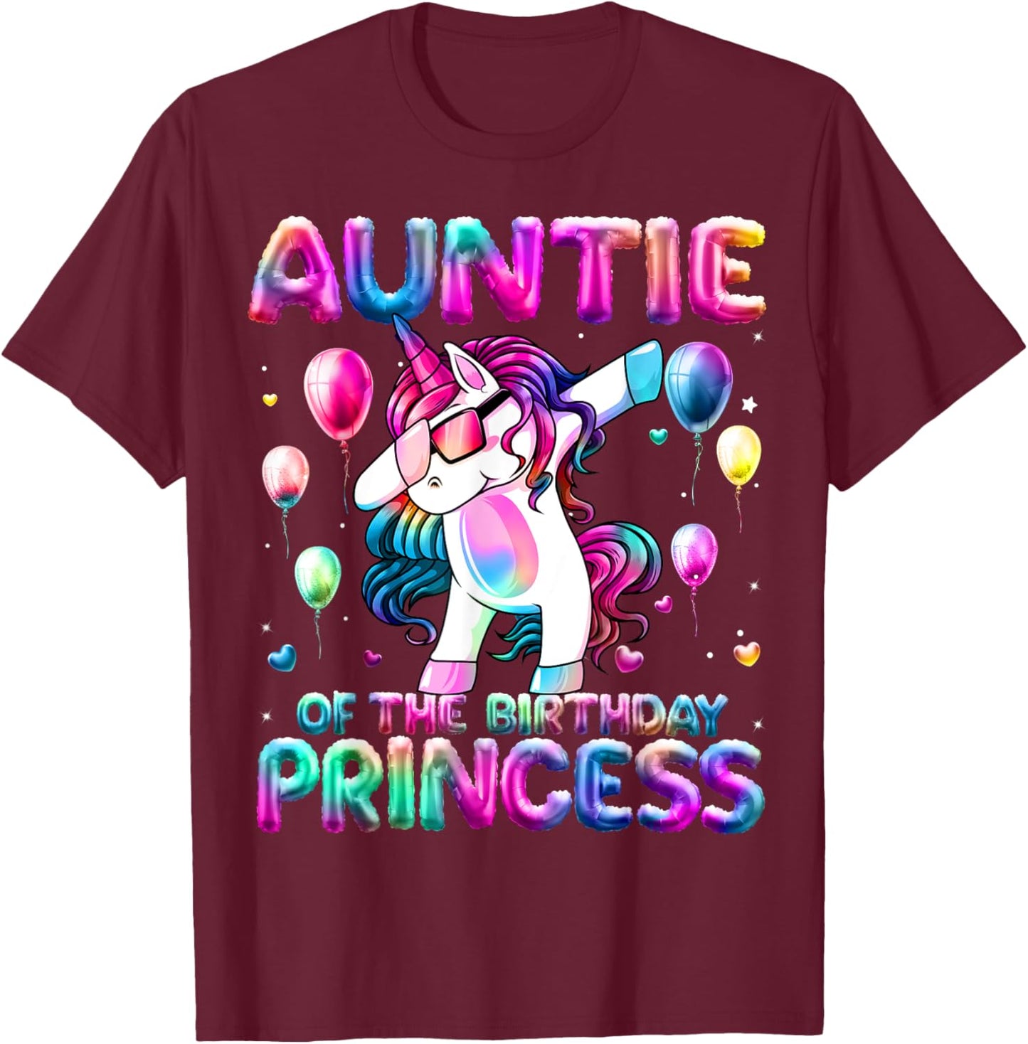 Auntie of the Birthday Princess Girl Flossing Unicorn Aunt T-Shirt - T-Shirt | Maroon