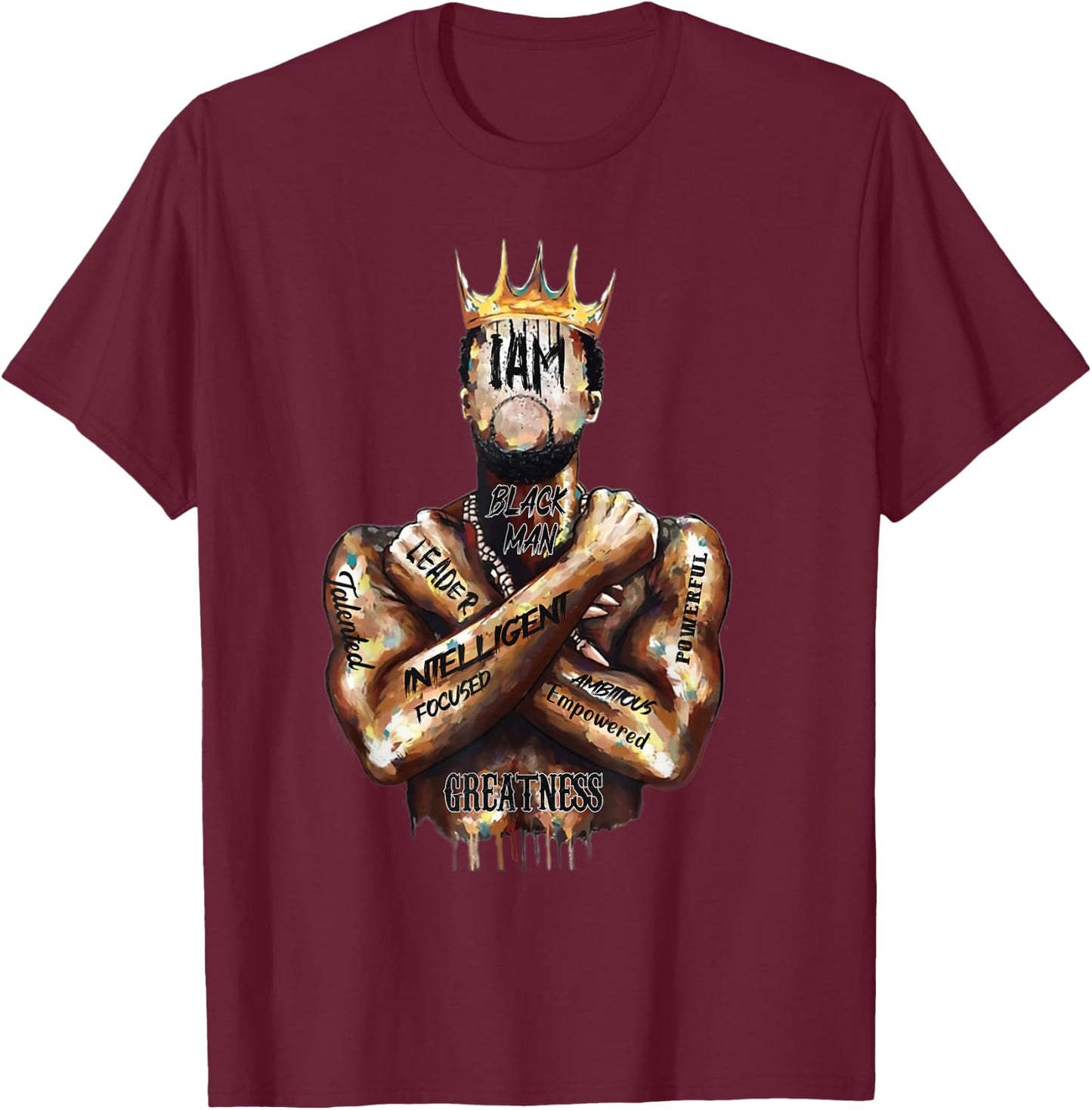 I Am Black Man King Powerful Dad Afro Melanin T-Shirt - T-Shirt | Maroon