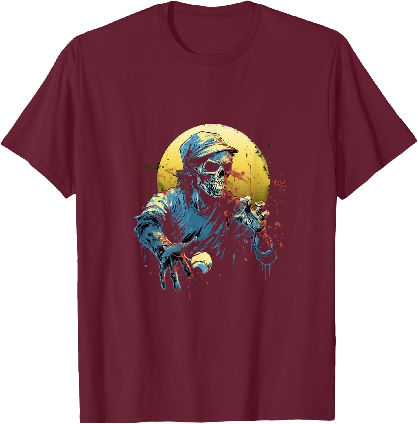 Zombie Playing Baseball Halloween Baseball Player T-Shirt - T-Shirt | Maroon