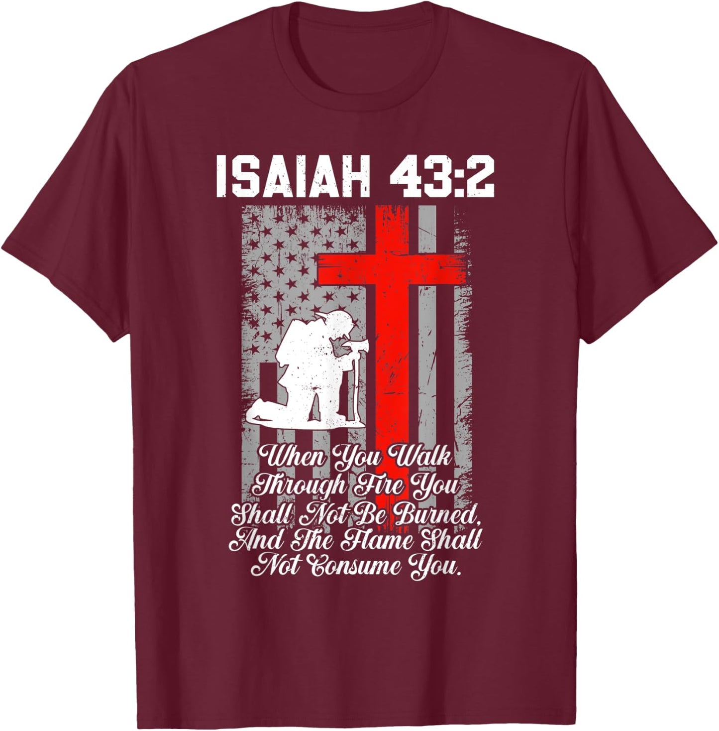 Patriotic American US Flag Firefighter Cross Christian T-Shirt - T-Shirt | Maroon
