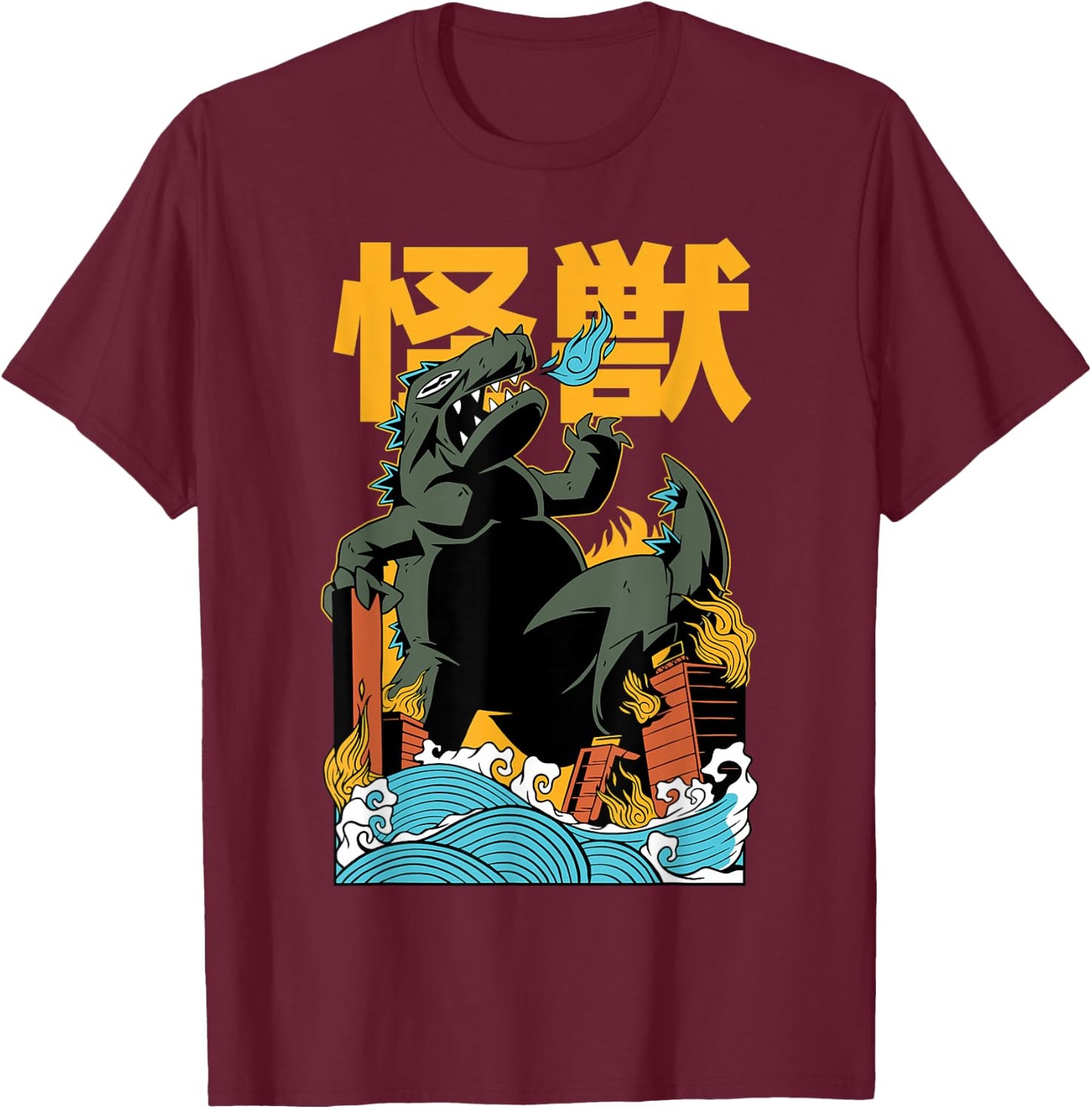 Cool Japanese Monster Attack Dino Kaiju Kanji Anime T-Shirt - T-Shirt | Maroon